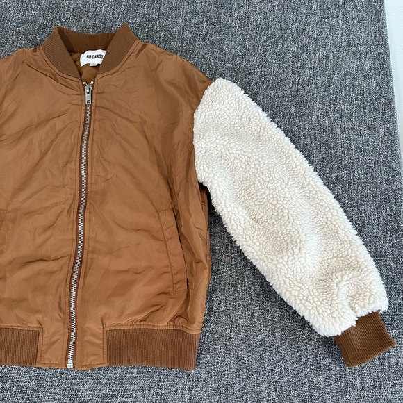 BB Dakota Tan Bomber Jacket with Cream Sleeves - Picture 2 of 3